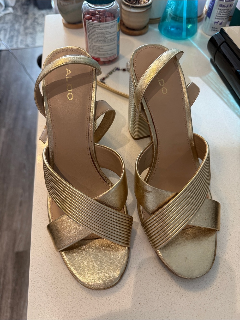ALDO Gold Strappy Block Heel